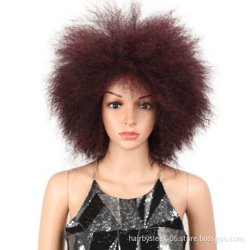 Rebecca Explosion hairstyle 10 inches Wine Red Afro Kinky Curly Premium Heat Resistant Synthetic Hair Wigs for Black Women